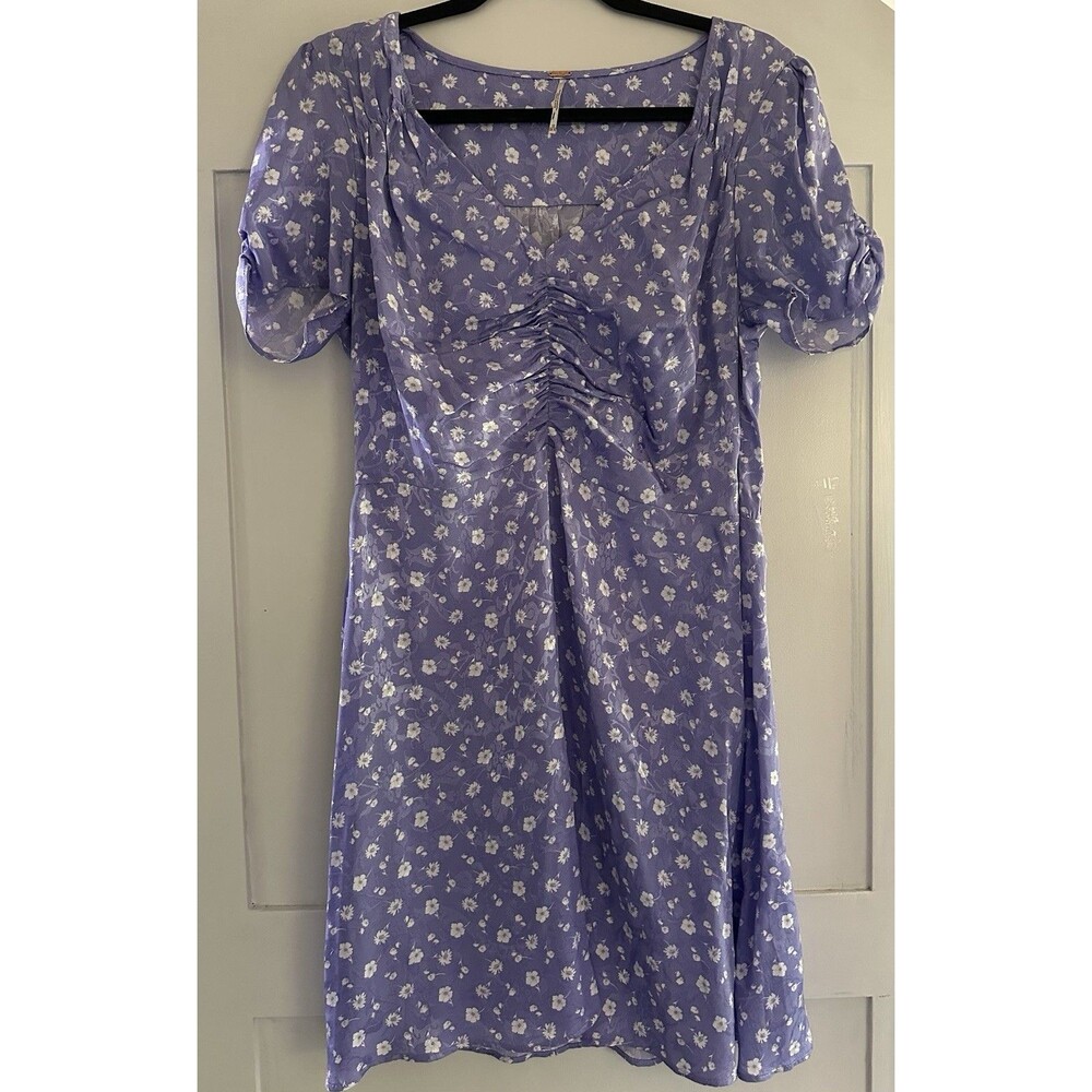 🖤Free People Bond Street Mini Dress 12 Lilac Floral Puff Sleeve Cottagecore